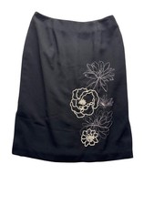 Charter Club Embroidered Floral Black Pencil Skirt 9565