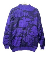 Vintage Jane Adams Sweater Acrylic 80s 1987 Corp Knit Purple Grapes Winery USA
