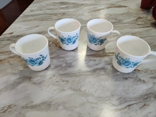 Corning Ware Corelle Blue Velvet Rose Coffee Cup 8 Oz Lot Of 4 Vtg Replacement