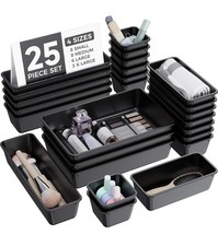 Drawer Organizer Set 25 PCS Black   Makeup Desk Office Kitchen Bathroom Storage