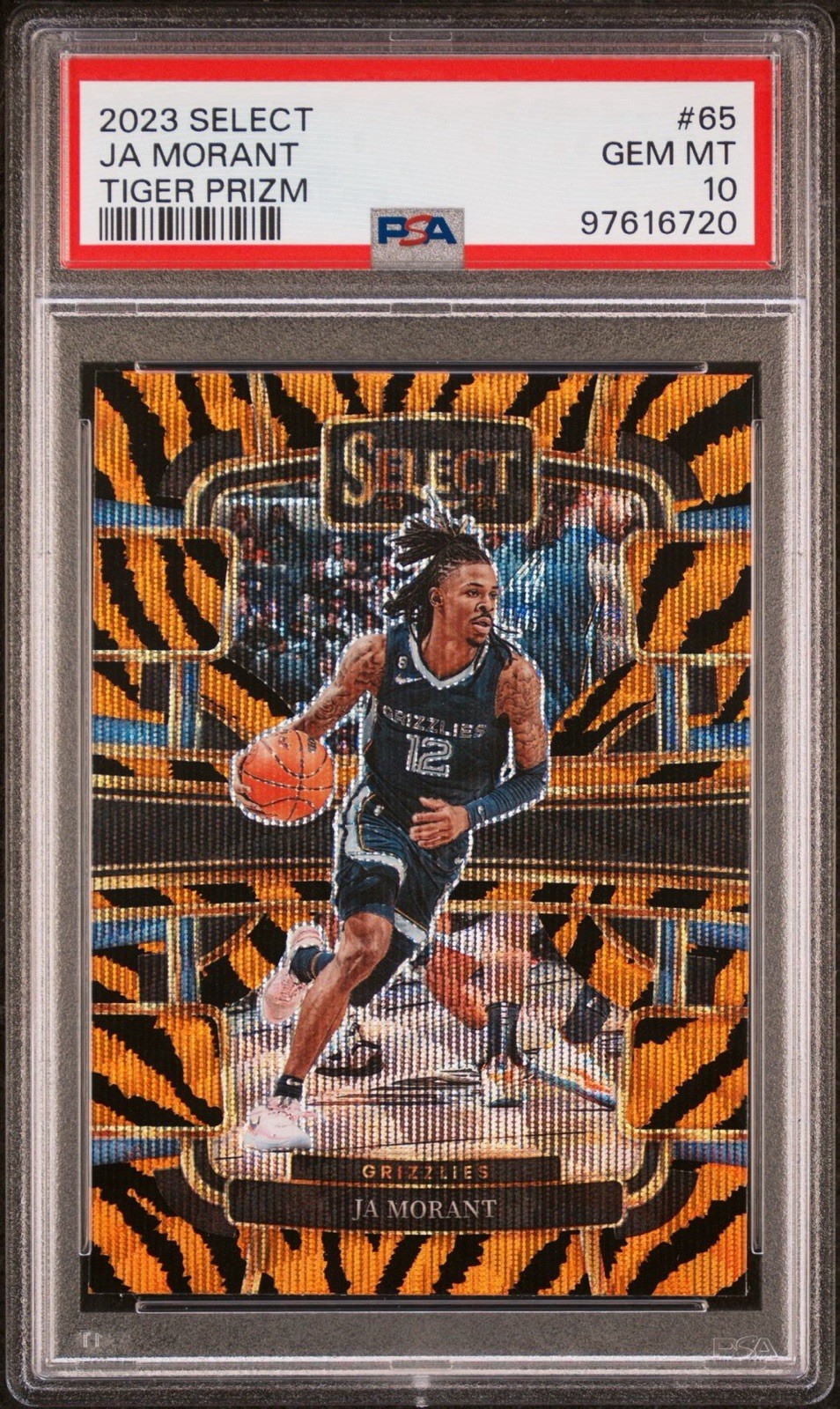 2023-24 Select Ja Morant #65 Tiger Prizm SSP Grizzlies PSA 10 *POP 5*