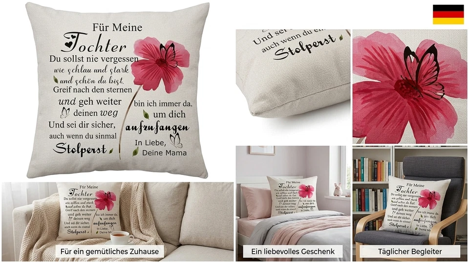 Kissenbezug 45x45 cm für Tochter - Inspirierendes Geschenk zum Geburtstag - Bild 1 von 1