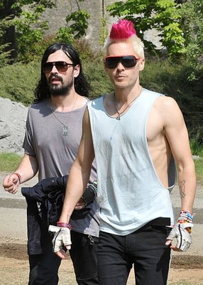 Jared Leto Tomo Milicevic of 30 Seconds To Mars backstage during d- Old Photo
