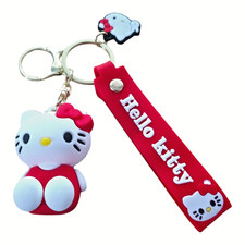 Hello Kitty Cartoon Doll Bag Pendant Rubber  Metal Red Keychain New Free Ship