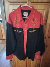 Rockmount Ranch Wear Men's Atomic Embroidered Western Black Red Pearl Snap SzXXL