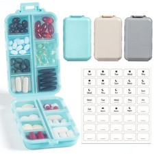 3 Pack, 14 GRIDS Travel Pill Organizer Box with Labels - Travel Medicine Case...