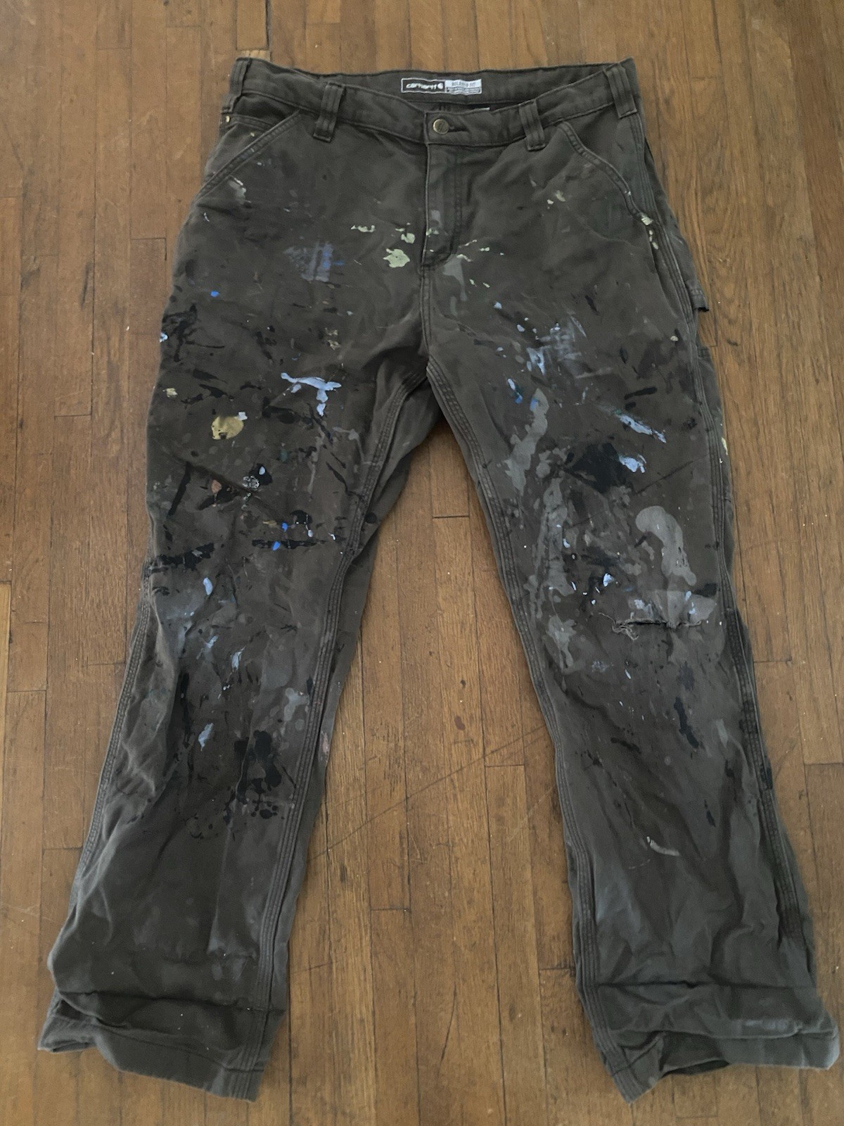 Distressed Carhartt mens work pants 35x30 relaxed fit painter style