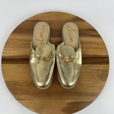 Womens Sam Edelman Kira Gold Leather Horsebit Slip On Shoes Mules Size 10 M GUC
