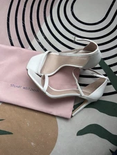 Stuart Weitzman Amelina 95 Sandal White Leather Ankle Strap Heels Size 8B