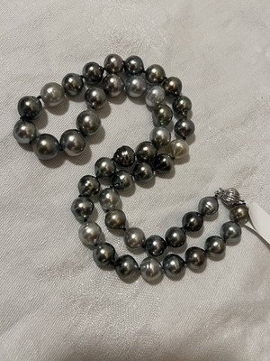 $4.200 zertifizierte 20 Zoll Halskette schwarze Tahiti-Südseezuchtperlen 9-12 mm