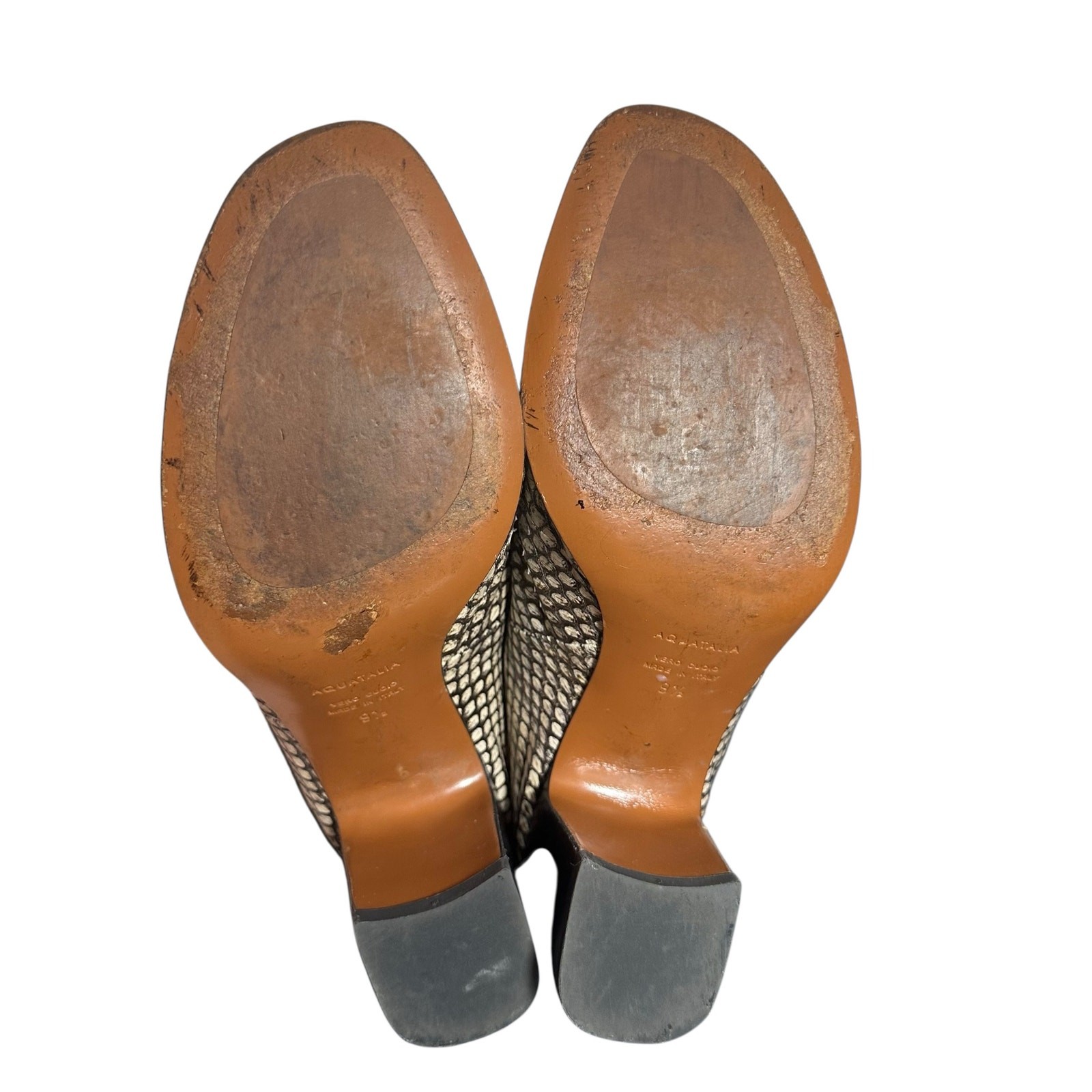 Aquatalia Python Embossed Leather Peep Toe Block … - image 6