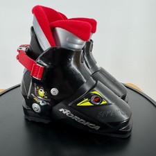 Nordica Super 0.1 Kids Ski Boots Black Red Size 17.5 Mondopoint 211mm BSL