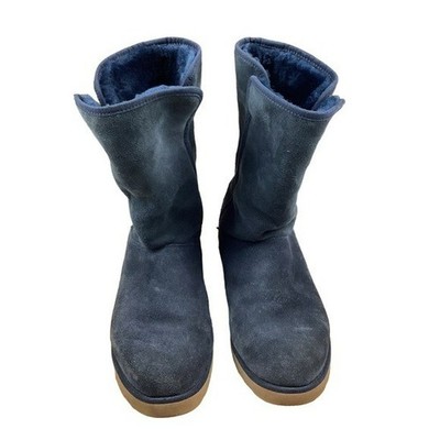 Ugg Womens Blue Suede Mid-Calf Boots W Shearling Lining & Rubber Sole Size 7.5