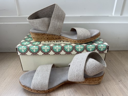 Charleston Shoe Co. Benjamin Low Wedge Linen Rustic Sandal Size 6