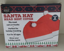 Santa Claus Hat Car Headrest Cover Soft Christmas Decor 2 per Pack 12 in x 12 in