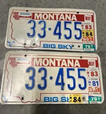 1976 Montana License plate Pair Treasure County 33 455 Tags 1979 1980 1983 1984