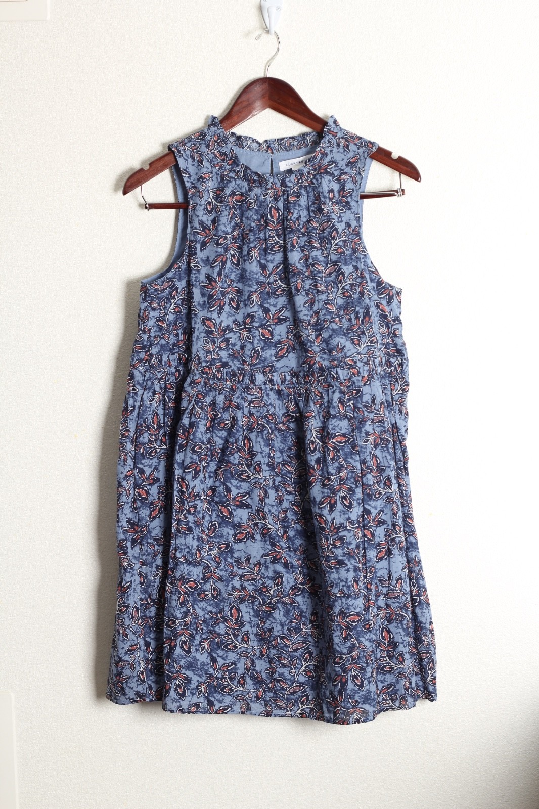 lucky brand dress womens small dress boho sundress blue base ruffled brick red