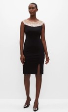 NWT Adrianna Papell Beaded black sheer neck dress wedding party UK 10 Christmas
