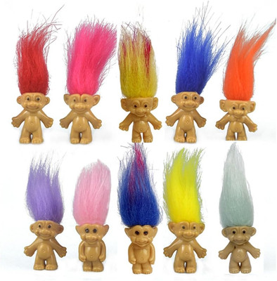 10PCS Mini Troll Dolls 1.2'' Vintage Troll Figures Assorted Hair Colors Cake