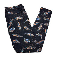 TC LuLaRoe Leggings  FEATHERS on BLACK BACKGROUND  SIZES 12-18 Tall  Curvy