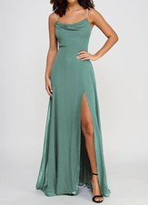 City Studios Women Green Juniors' Drape-Neck Faux-Peal-Strap Gown Dress Size-5/6