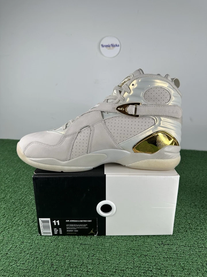 Talla 11 - Air Jordan 8 Retro C&C Confeti Hueso Claro Metálico Dorado Blanco - Nuevo Foto 3 de 4
