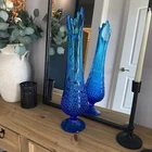 Mid Century Modern Fenton Glass Colonial Blue Swung Hobnail 19.25” Pedestal Vase