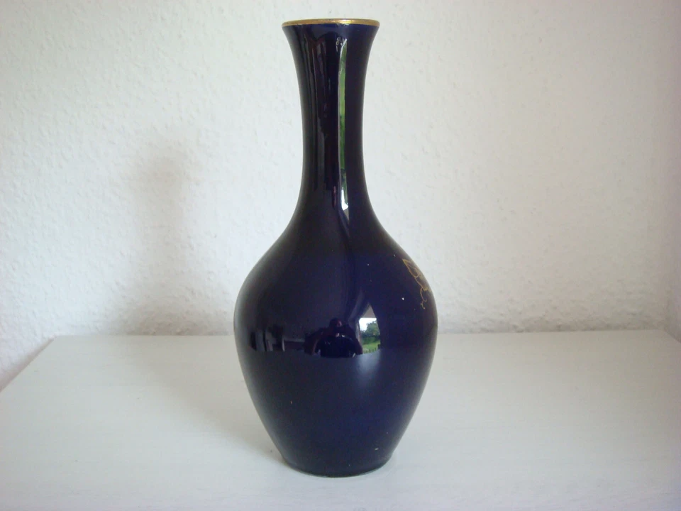 Limburg Echt Dom-Keramik Vase Kobaltblau / Goldbemalung Retro Vintage 60er - Bild 4 von 4