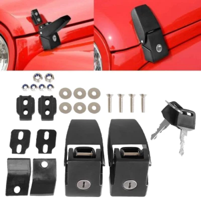 For Jeep Wrangler JK JKU 2007-2018 Aluminum Hood Latches Hood Lock Catch Kit - Image 1 of 4