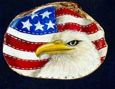 OOAK Hand Painted Bald Eagle and American Flag Clam Shell 