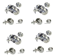 Entry Double Deadbolt Round Door Locks Knobs Brushed Satin Nickel Same Keys