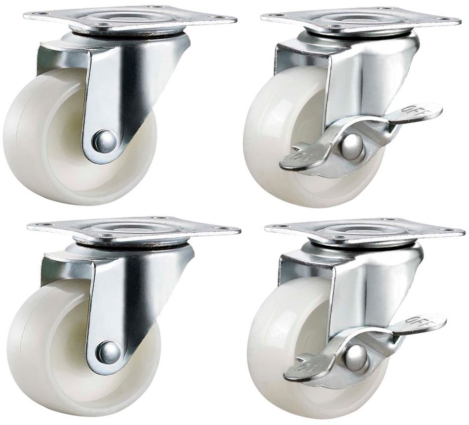 4x 40mm Nylon Castors Casters Swivel & Braked NonMarking Wheels