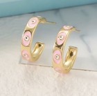 Beautiful 18k Gold Plated Pink Evil Eye Small Hoop Earrings! — photo 1