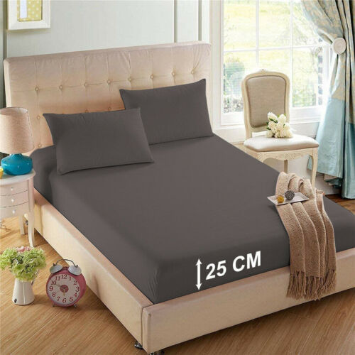 Sábana de cama de polialgodón de 25 cm de buena calidad 144 TC fácil cuidado resistente - Imagen 11 de 19