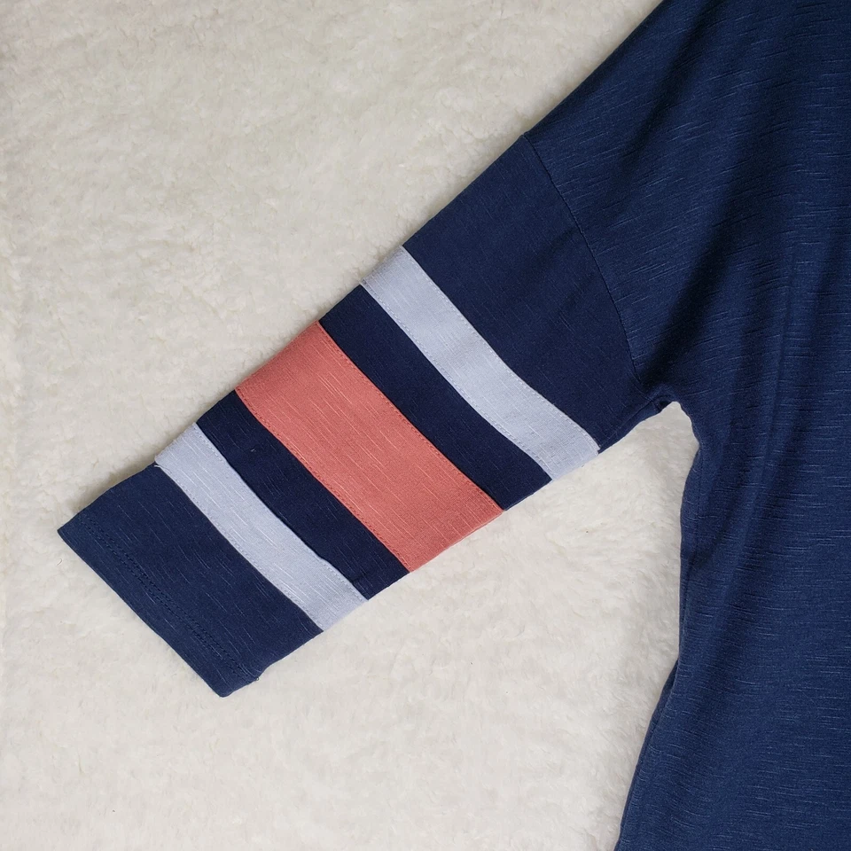 Camiseta So Varsity Manga Rayas Top Cuello en V Azul Marino Camiseta Talla S NUEVA Foto 2 de 4