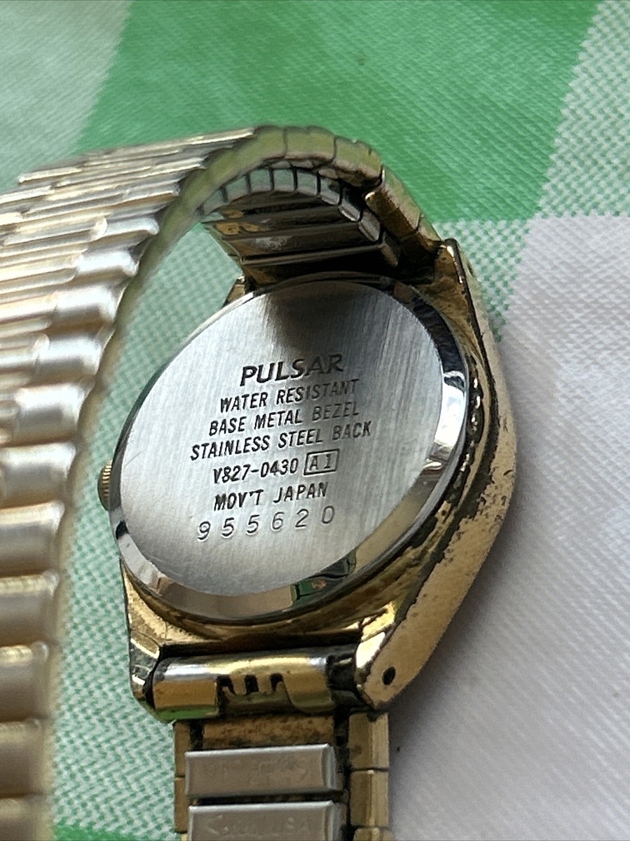 Vtg Pulsar Watch Women Gold Tone 23mm Date V827-0430 Stretch Band w New Battery Pulsar | Accessories | Vtg Pulsar Watch Women Gold Tone 23mm  main image 4