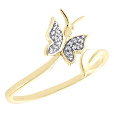 10K Yellow Gold Diamond Butterfly  Leaf Bypass Women's Right Hand Ring 0.20 Ct.
