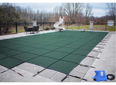 Loop Loc Green Ultra Loc III Swimming Pool Solid Safety Covers w/ Step & Pump