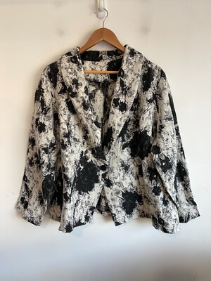 Shein Curve Blazer Jacket Womens 4XL White Black Floral Lapel