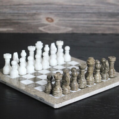 Marble Chess Set with Gift Case - Oceanic & White Chess Set - 12 Inch Chess Set