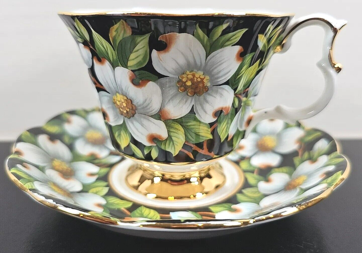 Royal Albert Flora Series Dogwood Footed Cup Saucer Set Vintage