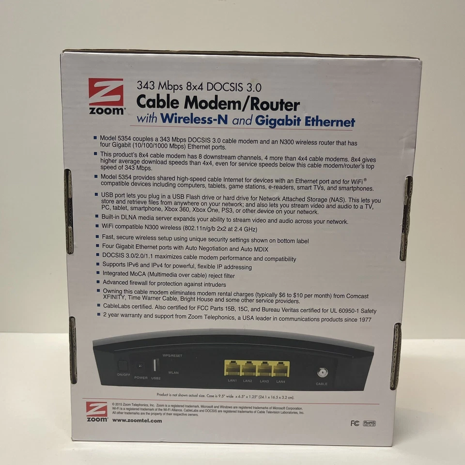 Zoom 5354 Cable Modem/Wireless 343Mbps Router Combo Gaming Speeds! - Image 2 of 4