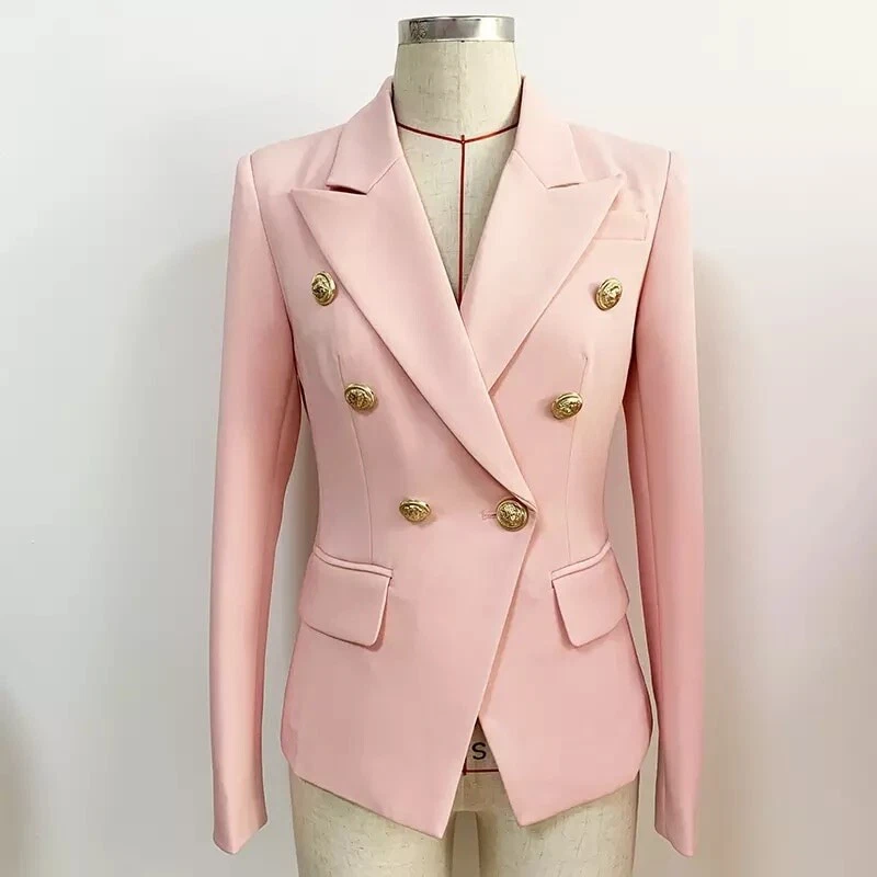 Double Breasted Light Pink Blazer With Gold Buttons Slim Fit