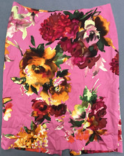 Talbots Skirt 10 Pink Floral Cotton Stretch Bold Artsy Preppy Cocktail Feminine