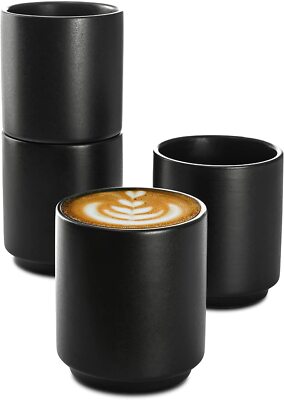 4 Cappuccino Tassen Schwarz 200ml Keramik Tassen Set Latte Art Kaffee Becher