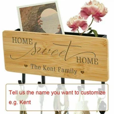 Personalized Name Home Sweet Home Key Holder Rack Wall Mount Organizer 5 Hooks