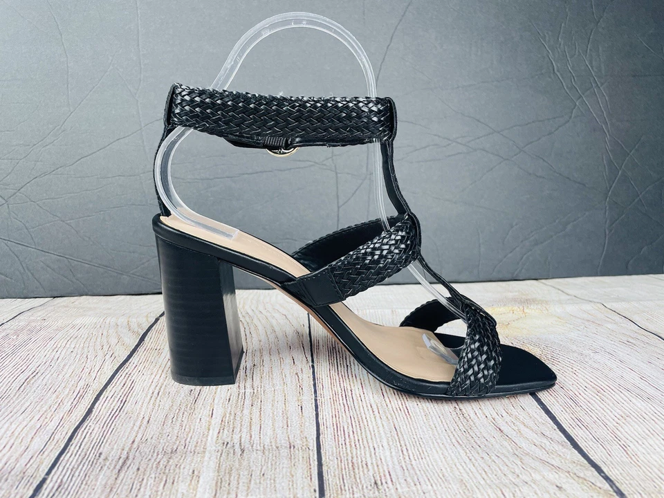 Sandalia Banana Republic para mujer talla 7,5 negra tejida correa tacones en bloque Foto 2 de 4