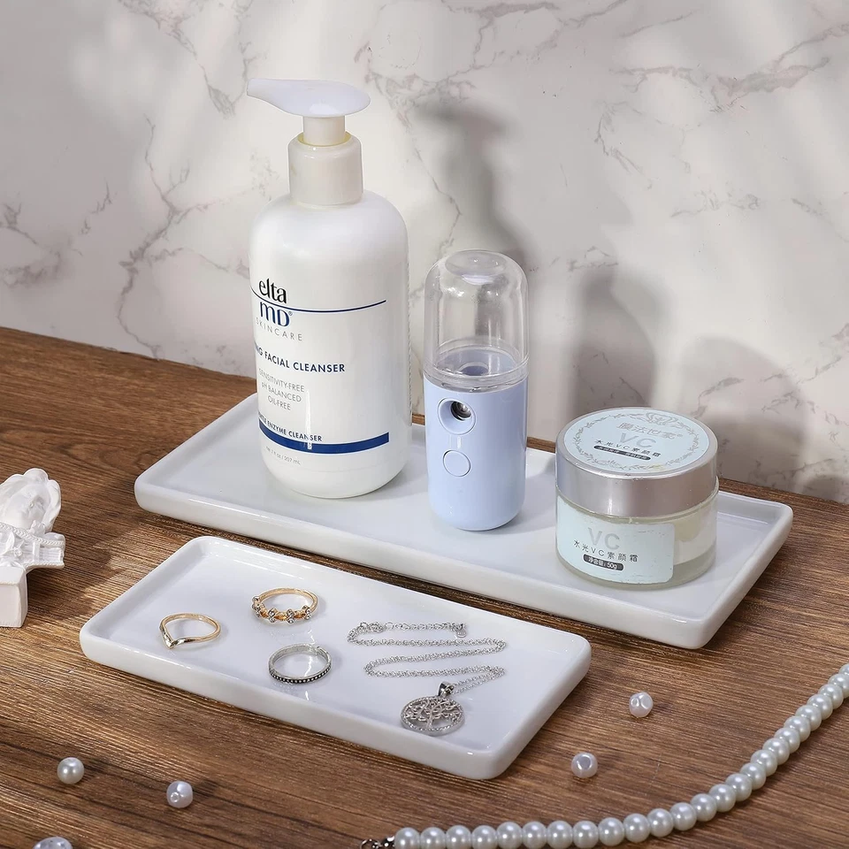 Белый поднос для ванной, керамические подносы для туалетного столика, лоток для хранения раковины ванны Orga упаковка 2 шт. - Изображение 3 из 4