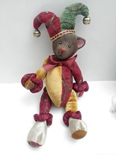 Handmade cloth body wood head bear jester Colorful Clown Handmade toy