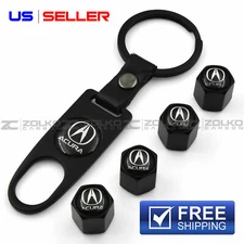 VALVE STEM CAPS + KEYCHAIN WHEEL TIRE BLACK - US SELLER